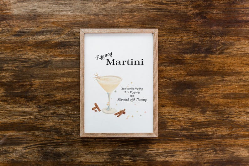 Eggnog Martini Printable Art & Recipe Martini Glass Art Holiday Decor