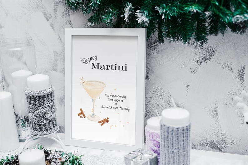 Eggnog Martini Printable Art & Recipe Martini Glass Art Holiday Decor