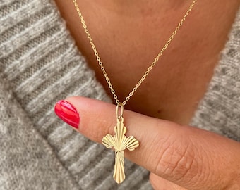 14k Solid Gold Dainty Cross Necklace: Minimalist Christian Jewelry, Christian Gift ,Christmas Gift, Anniversary Gifts