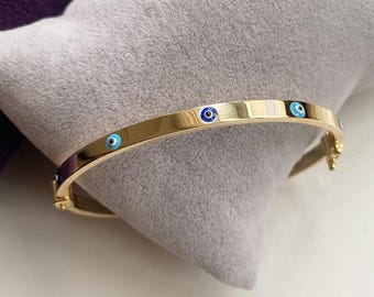 14k massief gouden armband met boze oogmotief, minimalistische beschermende talismanarmband