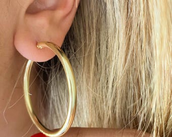 14K Gold Vermeil Sterling Silver Chunky Hoop Earrings: Big Hoop Earrings, Classic Everyday Style, Gift for Girlfriend, Anniversary Gift