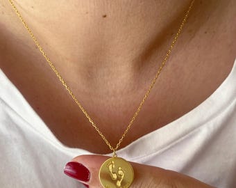 Baby Footprint Necklace: Minimalist 14k Gold/Silver Handprint Charm, Christmas Gifts, Mother's Day Gift