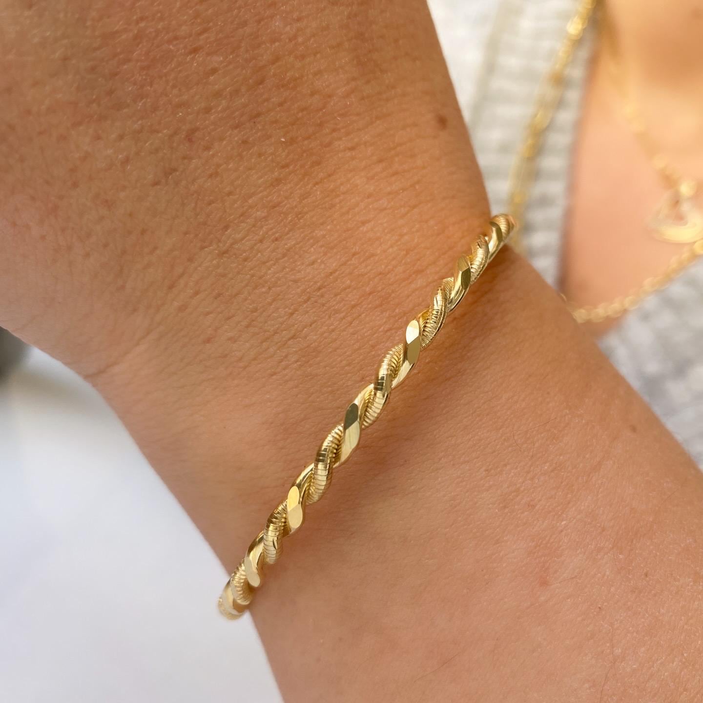 925 Sterling Silver Twisted Bangle Bracelet: Twisted Charm, Gold