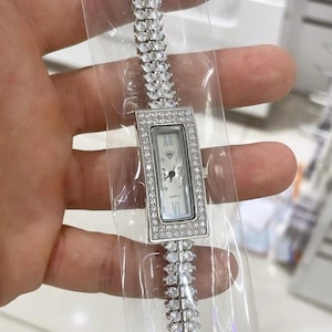 925 Sterling Silver Women’s Luxury Watch, CZ Diamond Bridal Bracelet Watch, Vintage Oval Quartz Watch, Elegant Gift for Her,Christmas Gift