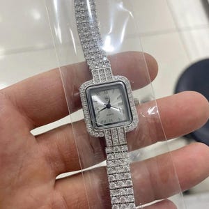 925 Sterling Silver Women’s Luxury Watch, CZ Diamond Bridal Bracelet Watch, Vintage Oval Quartz Watch, Elegant Gift for Her