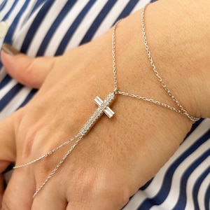 Sterling Silver Cross Shahmaran Bracelet: Boho Hand Chain