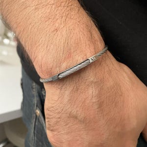 Stainless Steel Cable Bracelet - Men&#39;s Bangle - Stackable Cuff