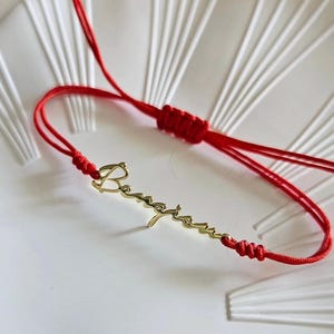 Pulsera de oro de 14 quilates con nombre y letra personalizados, pulsera de cuerda roja especial, pulsera de cuerda personalizada, regalo para ella, regalo unisex, regalo de San Valentín.