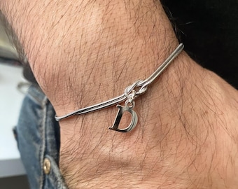 Personalized Sterling Silver Love Knot Bracelet: Custom Initial Snake Chain Jewelry, Best Friend Jewelry, Christmas Gift, Gift for Dad