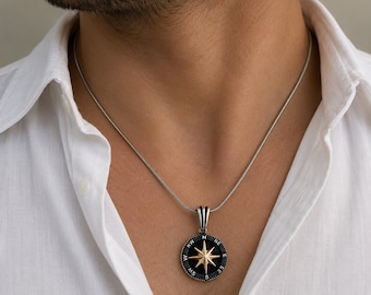 Compass Necklace | North Star Pendant | Men's Compass Necklace | Vintage Compass Pendant | Nautical Jewelry Gift