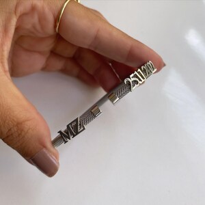 14K White Gold Letters Personalized Men Steel Bracelet,Gift For Her,Perfect Stackable Bracelet,Men Numbered Cuff Bracelet,Father's Day Gift