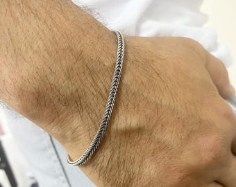 925 Sterling Silver Fox Tail Chain Bracelet: Turkish Design Men's