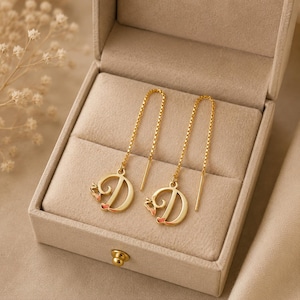 Sterling Silver Initial Threader Earrings: Minimalist Dangle Letter Chain Jewelry, Alphabet Earrings, Mother's Day Gift, Gift For Her