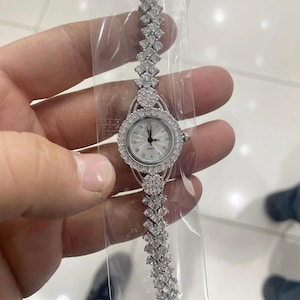 Luxury Zircon Women’s Bracelet Watch, Elegant Silver Quartz Watch, Sparkly Roman Numeral Wristwatch, Crystal Bridal Watch,Gift For Her