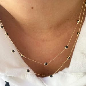 14k Gold Schwarzer Zirkon Station Halskette: Zierliche Schichtkette