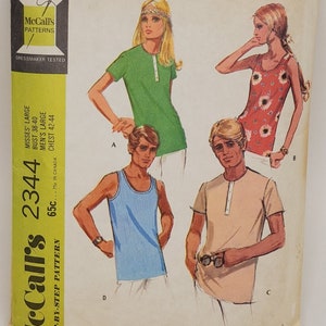 Vintage McCall&#39;s 2344 Misses&#39; Large Bust 38-40, Men&#39;s Large Chest 42-44 Knit Shirts and Tank Tops