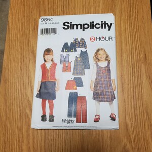 SIMPLICITY 9854 Barnbyxor, kjol, tröja och fodrad eller ofodrad jacka eller väst Storlek A 2, 3, 4, 5, 6, 6X