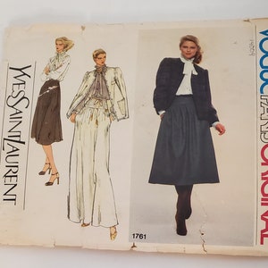 Vogue Paris Original Yves Saint Laurent Pattern 1761 Size 8 Skirt Jacket Blouse Vintage
