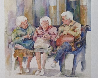 THREE LADIES, Ladies on bench, White haired ladies, Best Friends, purses, Handbags, Three ladies on bench, old ladies, bench,