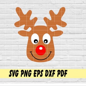 Cute Rudolph Reindeer Face Christmas clip art svg png eps dxf pdf sublimation/Rudolph the red nosed reindeer Christmas svg png/Xmas svg png
