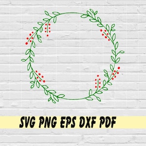 Christmas Wreath svg png eps dxf jpg pdf/Mistletoe svg/christmas svg/green leaves red holly berry svg/Christmas Wreath Festive Botanical svg