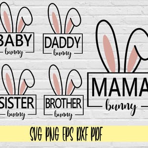 Paashaas familie bundel svg png eps dxf pdf sublimatie/mama konijn, papa konijn, broer konijn, zus konijn, baby konijntje met konijnenoren