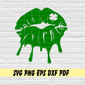 Labios verdes goteando con trébol svg png eps dxf pdf sublimación/beso/labios/irlandés/suerte/día de san patricio/día de san patricio/trébol de 4 hojas/trébol