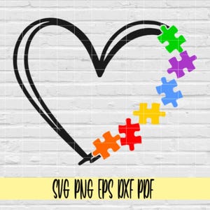 Serce z tęczowymi elementami układanki svg png eps dxf pdf sublimacja/Autyzm Serce Svg/Autyzm Svg/Świadomość autyzmu Svg/tęczowe Serce układanki Svg