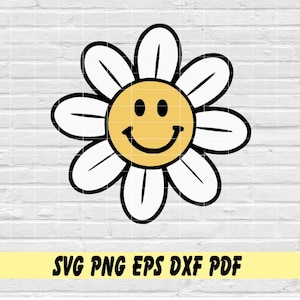 Smiley face Daisey svg png eps dxf pdf sublimation/smiley face svg png/daisy svg png/flower svg/retro svg/goovy svg/Smiley face flower svg