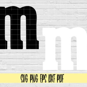 Archivo de corte de Halloween con una pequeña m de caramelo a juego svg png eps dxf pdf sublimación/m y ms svg png/candy m svg png/disfraz de Halloween/la letra m