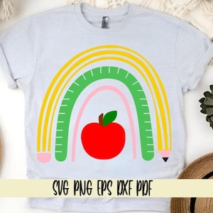Teacher art supplies rainbow with pencil ruler & apple svg png eps dxf pdf sublimation/teacher/teachers aid/school/teacher gift appreciation