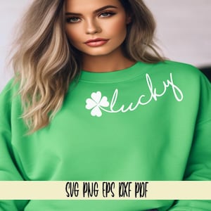 Diseño de escote curvo de la suerte con un trébol svg png eps dxf pdf sublimación/Trébol/Trébol de 4 hojas/Día de San Patricio/Día de San Patricio/Irlandés