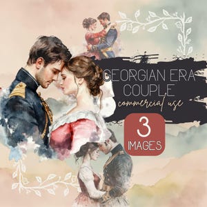 Novela romántica, pareja, clipart, uso comercial, estilo artístico tradicional vintage de acuarela de la época georgiana, PNG transparente / ROM25 WOR25