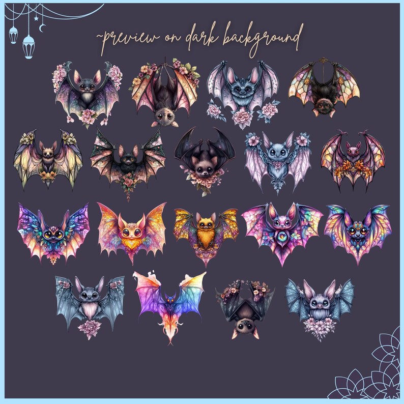 Pastel Bats Clipart | Commercial Use, Cute Gothic Dark Rainbow Animals ...