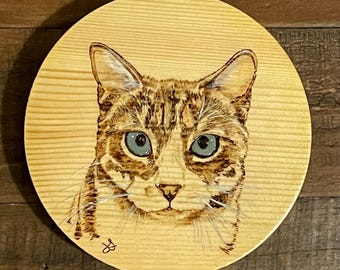 Custom Handmade Woodburned Pet Portrait