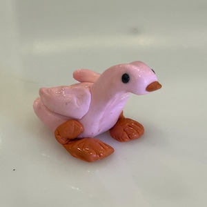 Cute kawaii duck, polymer clay collector item, desk friend, desk buddy, clay animals, clay pink duck, miniature clay