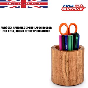 Wooden Handmade Pencil/Pen Holder for desk, Round Desktop Organizer for Desk Multi Purpose Use for Home School Office Supplies.