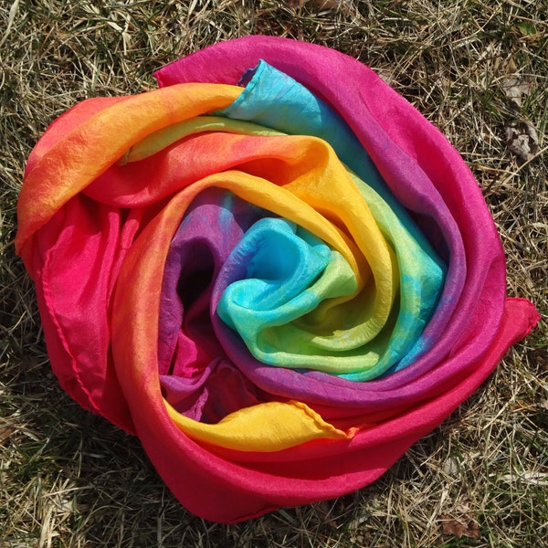 Rainbow Play Silk, 30x30 inches, Waldorf, Scarf, pretend play, dress up,