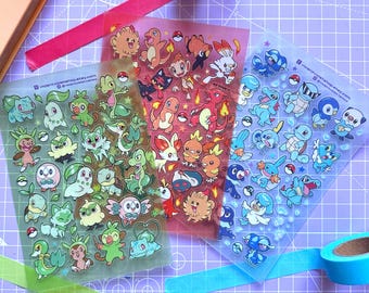 Cute Poke starters glitter journal sticker sheets