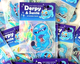 Derpy & Sussie (Kpop Demon Hunters) Sticker Pack - 5 holographic glitter stickers