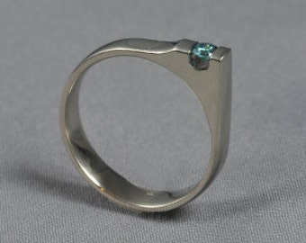 Weißgold Verlobungsring, blauer Diamant Ring, Goldring, moderner Goldring