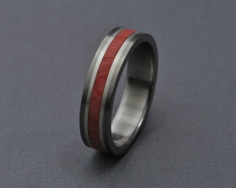 Titanium Wedding Ring, Engagement Ring with Pink Ivory wood and Sterling Silver Inlay, antiallergic