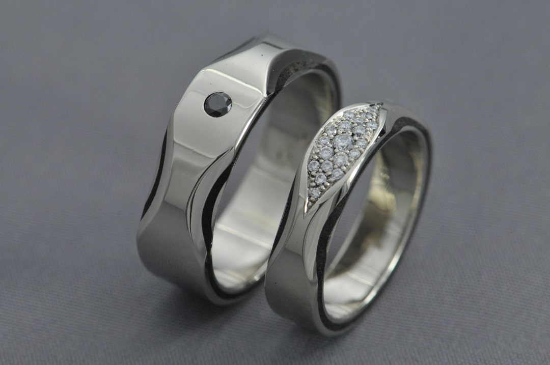 White Gold Diamond Ebony Wedding Ring Engagement Ring - Etsy