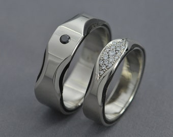 White Gold, Diamond, Ebony  wedding ring, engagement ring, unique ring,