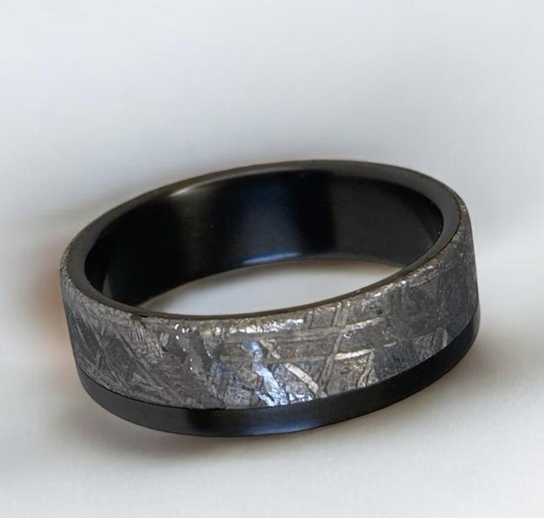 Gibeon Meteorite Ring, Black Zirconium Wedding Band - Etsy