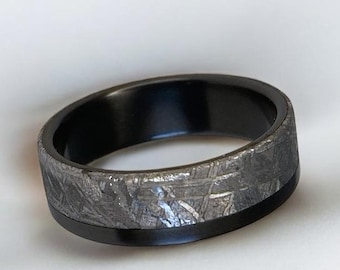 Gibeon Meteorite Ring, Black Zirconium Wedding Band