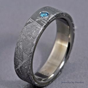 Meteoriet, titanium trouwring, verlovingsring, Gibeon-meteorietring met blauwe, witte, groene, paarse, bruine of zwarte diamant