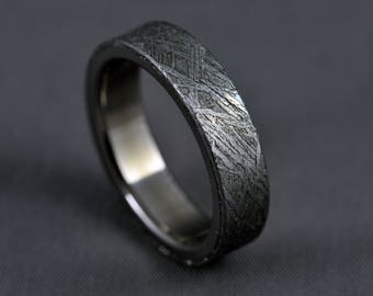 Meteorite, titanium wedding ring, engagement ring, Gibeon meteorite ring