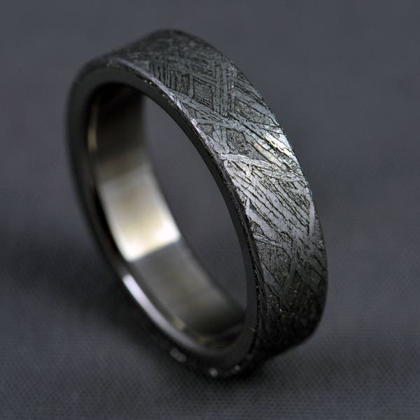Meteorite, titanium wedding ring, engagement ring, Gibeon meteorite ring