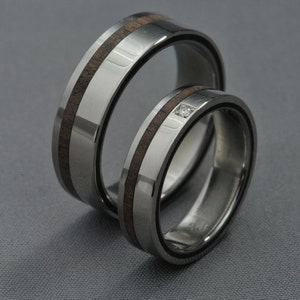 Wedding ring set - Titanium and White Gold 585 ,  with stabilized Palisander and Diamond- engagement ring